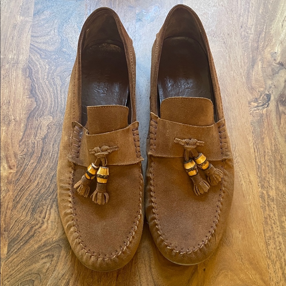 Gucci Brown Suede Loafers with Tassels